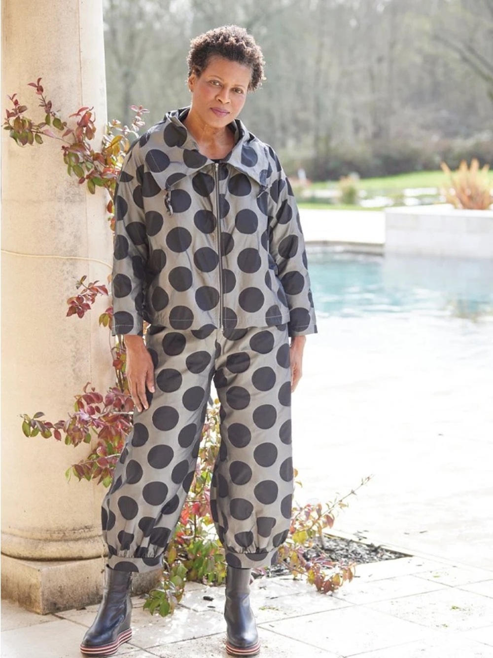 Bryn Walker Marz Jacket in Black Dot - Iridescent Gray Polka Dot